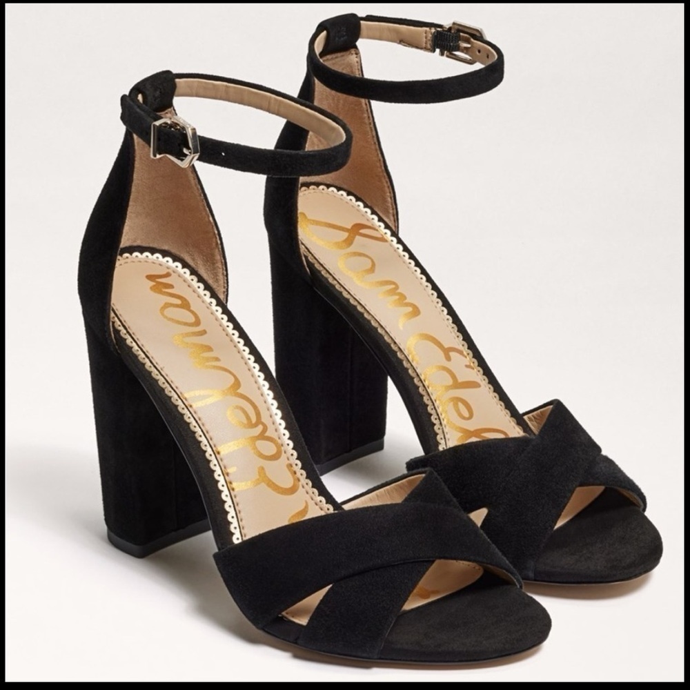 Sam Edelman Yancy Block Heel Sandal in Black Suede